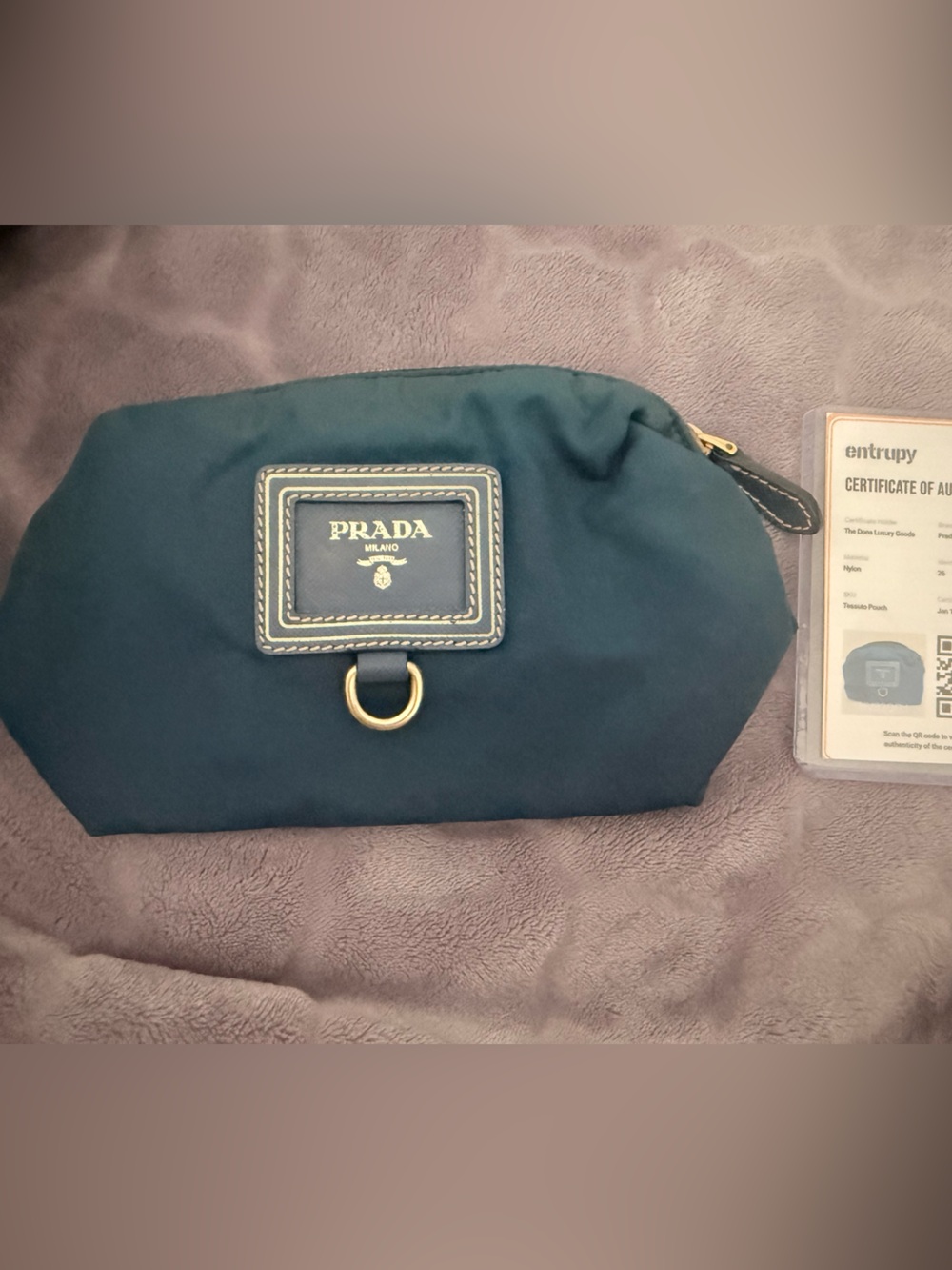 Prada Teal Nylon Pouch with Gold-Tone Logo Plate